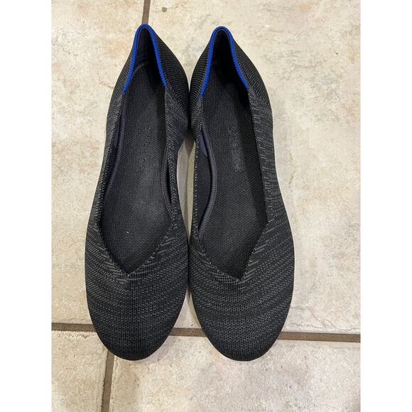 Rothys Black Heathered The Flat Ballet Flats Round Toe Sz 10.5 Slip On - Picture 1 of 7